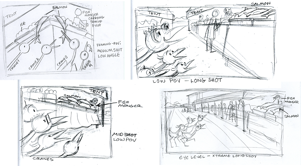 Narrative Illustration thumbnails exploring various points-of-view